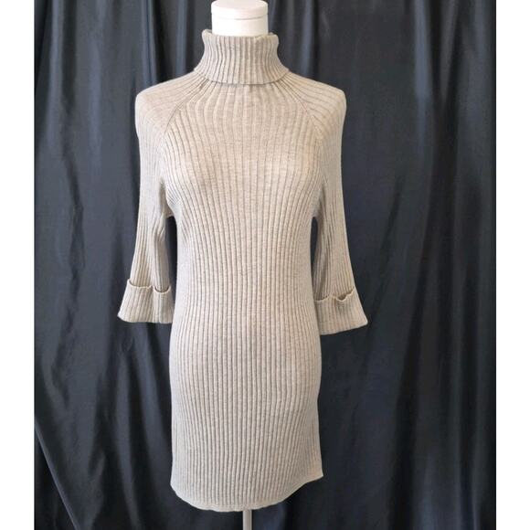 Vince Womens Designer Light Beige Ribbed Turtle Neck Tunic Sweater Large Soft! - Picture 1 of 8